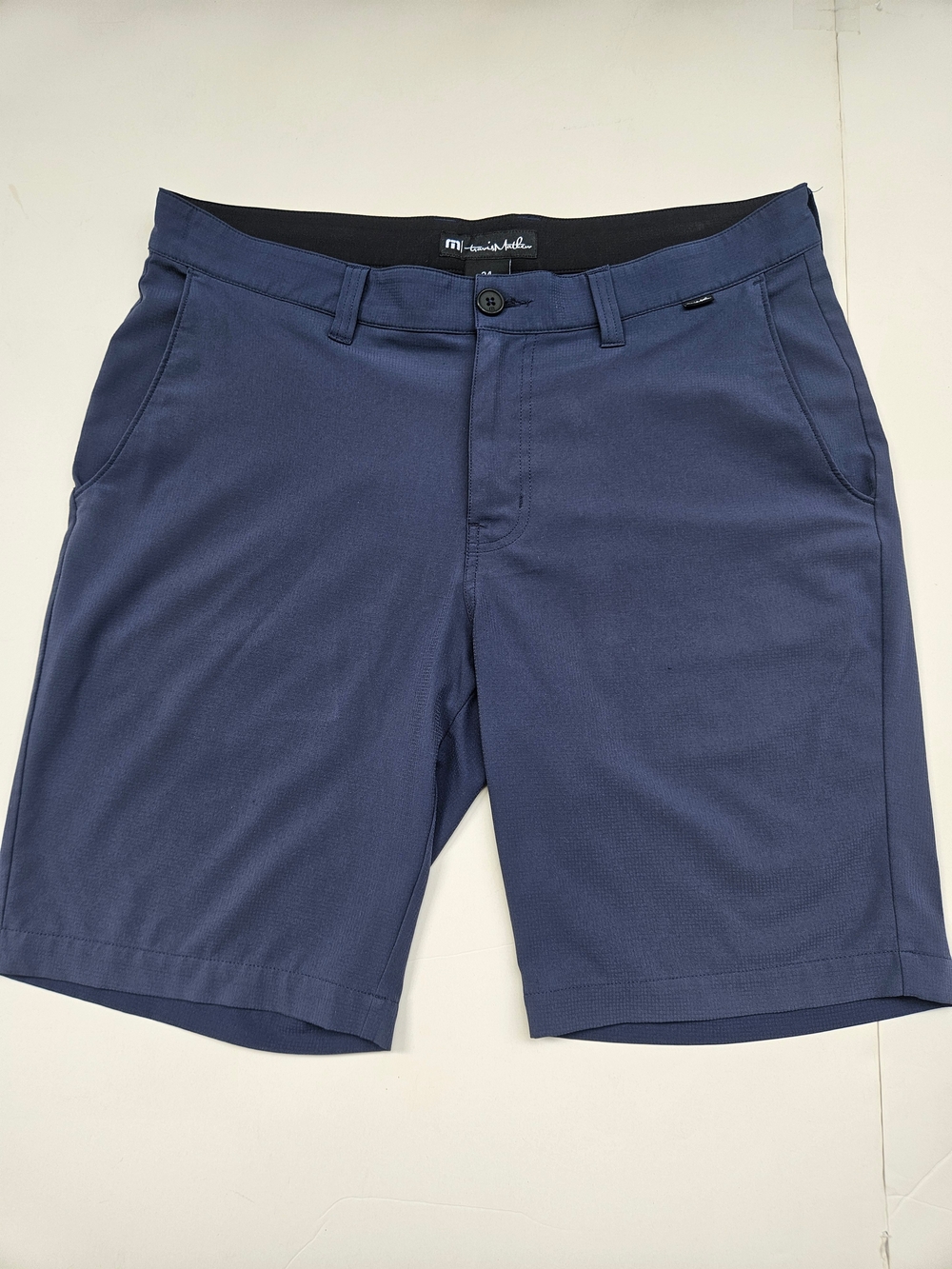 TravisMathew Golf Shorts Mens 34 Slate Blue Stretch Micro Grid Performance